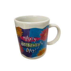 Happy Secretary's Day Mug Floral  Work 11 oz handle Ceramic Blue Yellow Orange‎